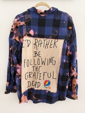 Empty Hanger Custom Upcycle Grateful Dead Bleached Plaid Flannel
Top Oversized